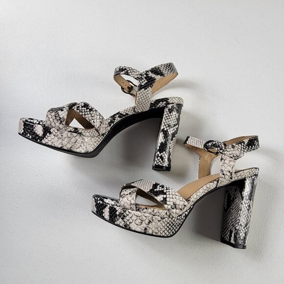 Naturalizer Gray Snakeskin Open Toe Heel Sandals Women's 8.5 Mia Leather Upper - Picture 1 of 7